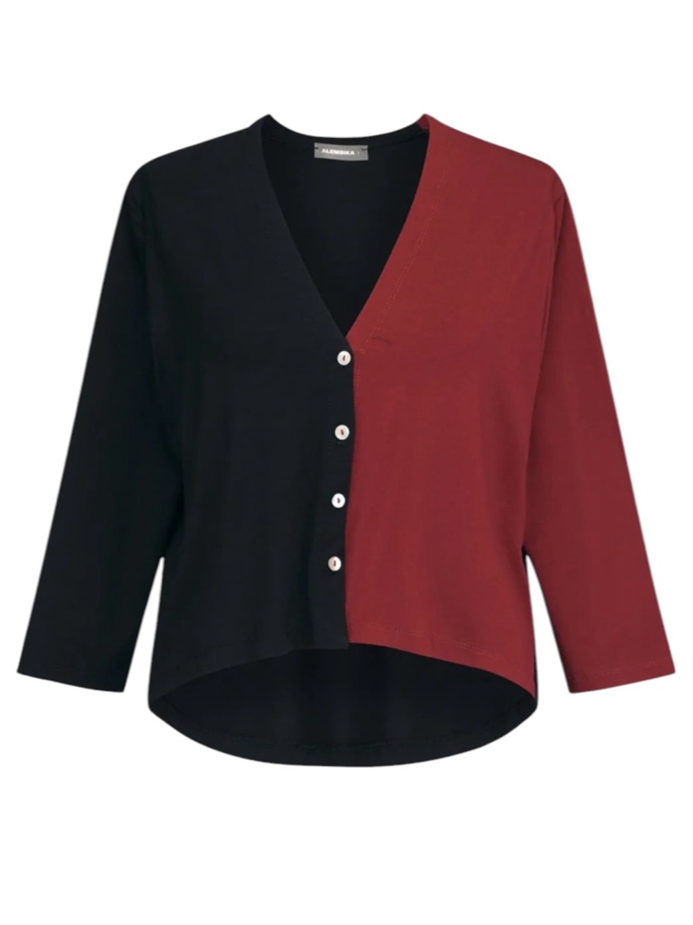 Alembika Two Tone Color Block Crop Cardigan Plum Red Black Size 6 | US 16-18 NWT